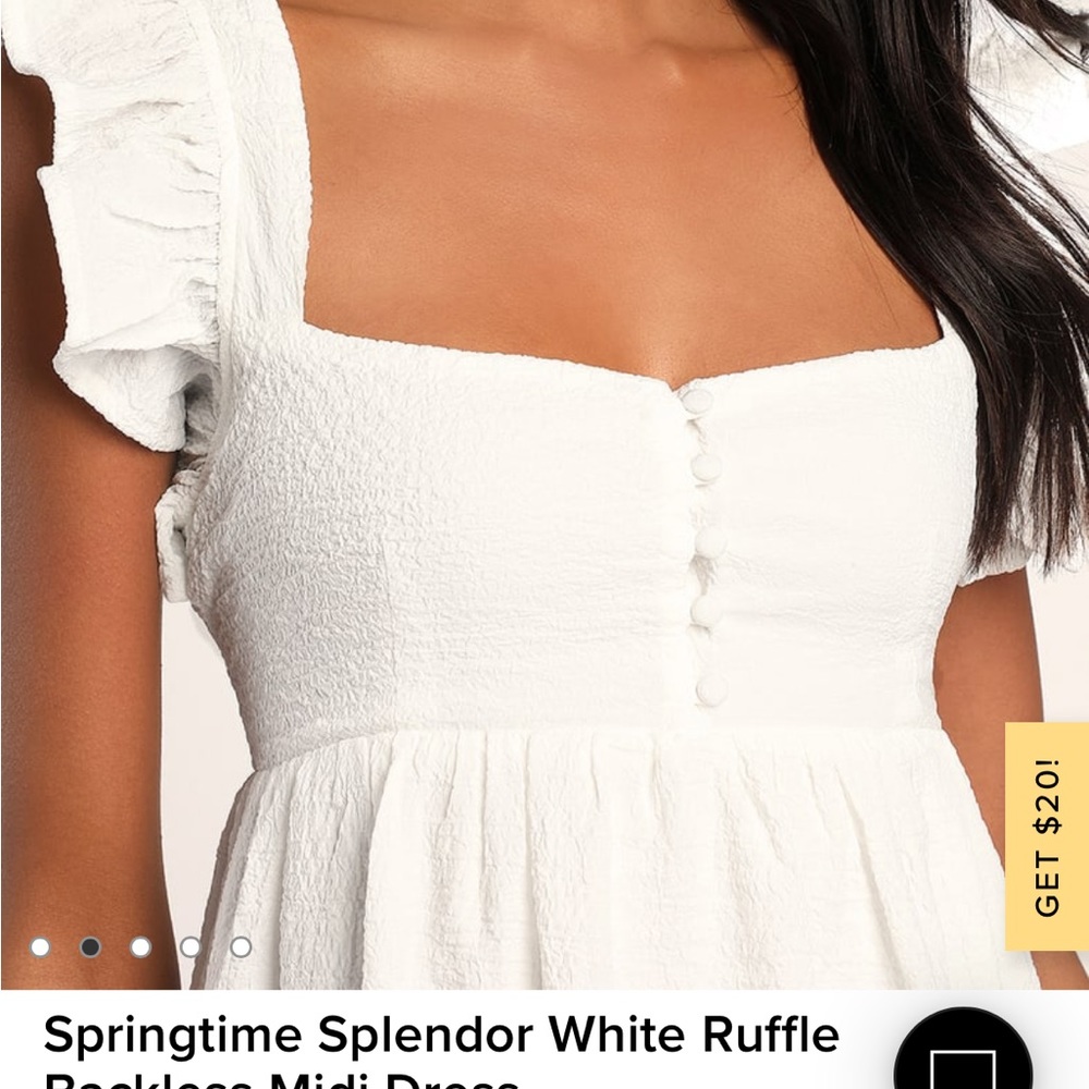 Springtime Splendor White Ruffle Backless Midi Dress Medium NEW - Picture 2 of 9